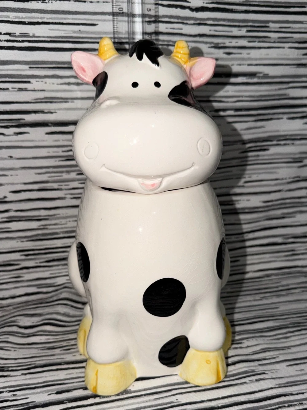 Ceramic Black & White Cow Cookie Jar - Interchangeable Cow and Bull Heads.